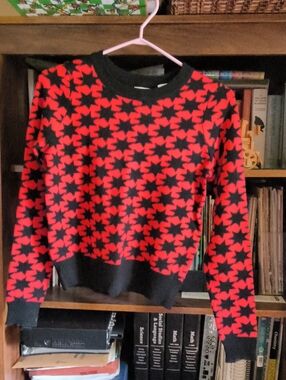 Red & Black Star-Print Crewneck Sweater